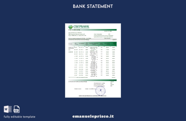 modello Excel di estratto conto bancario Sberbank russo in stile verificato
